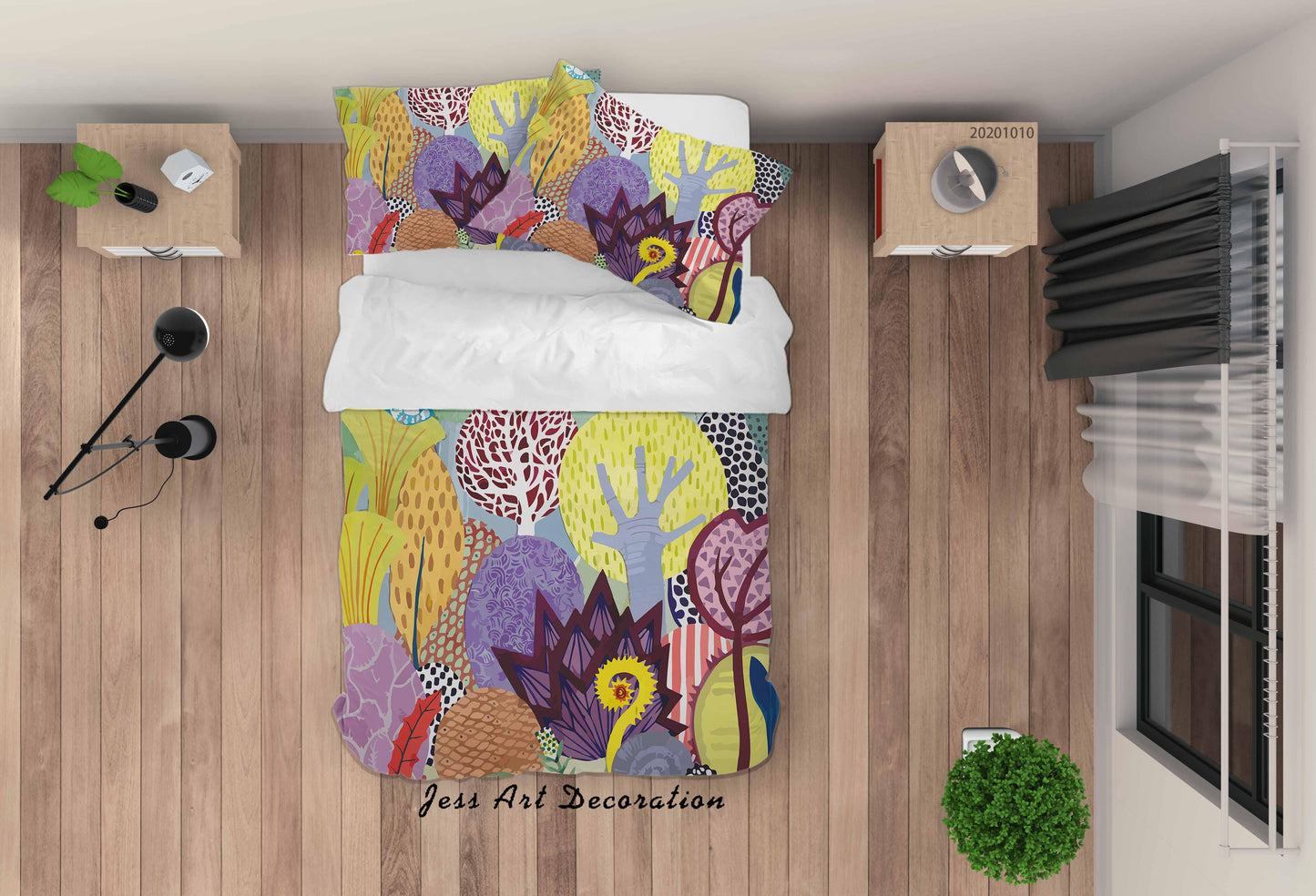 3D Cartoon Cute Mountain Leaves Quilt Cover Set Bedding Set Duvet Cover Pillowcases WJ 9570