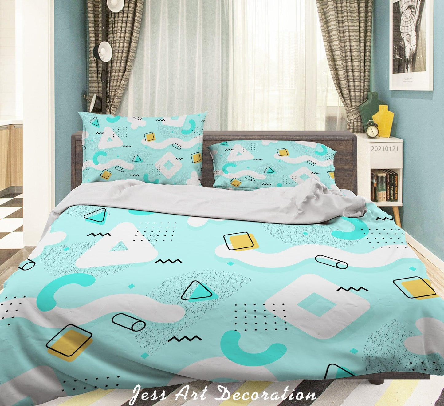 3D Abstract Green Geometric Pattern Quilt Cover Set Bedding Set Duvet Cover Pillowcases 118