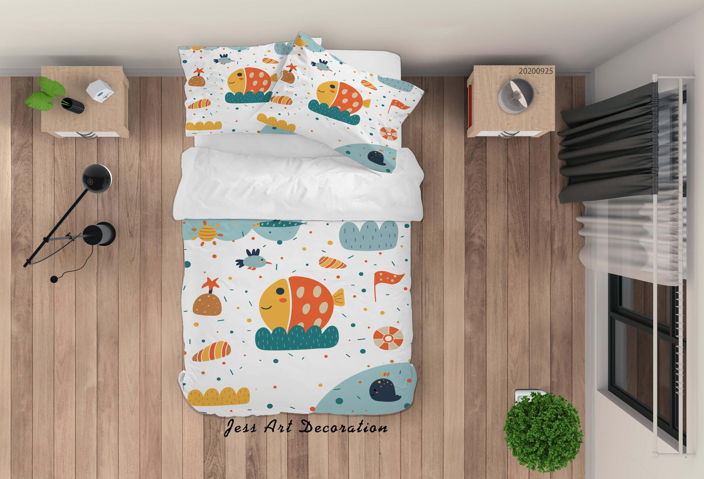 3D Cartoon Animal Fish Quilt Cover Set Bedding Set Duvet Cover Pillowcases WJ 6452