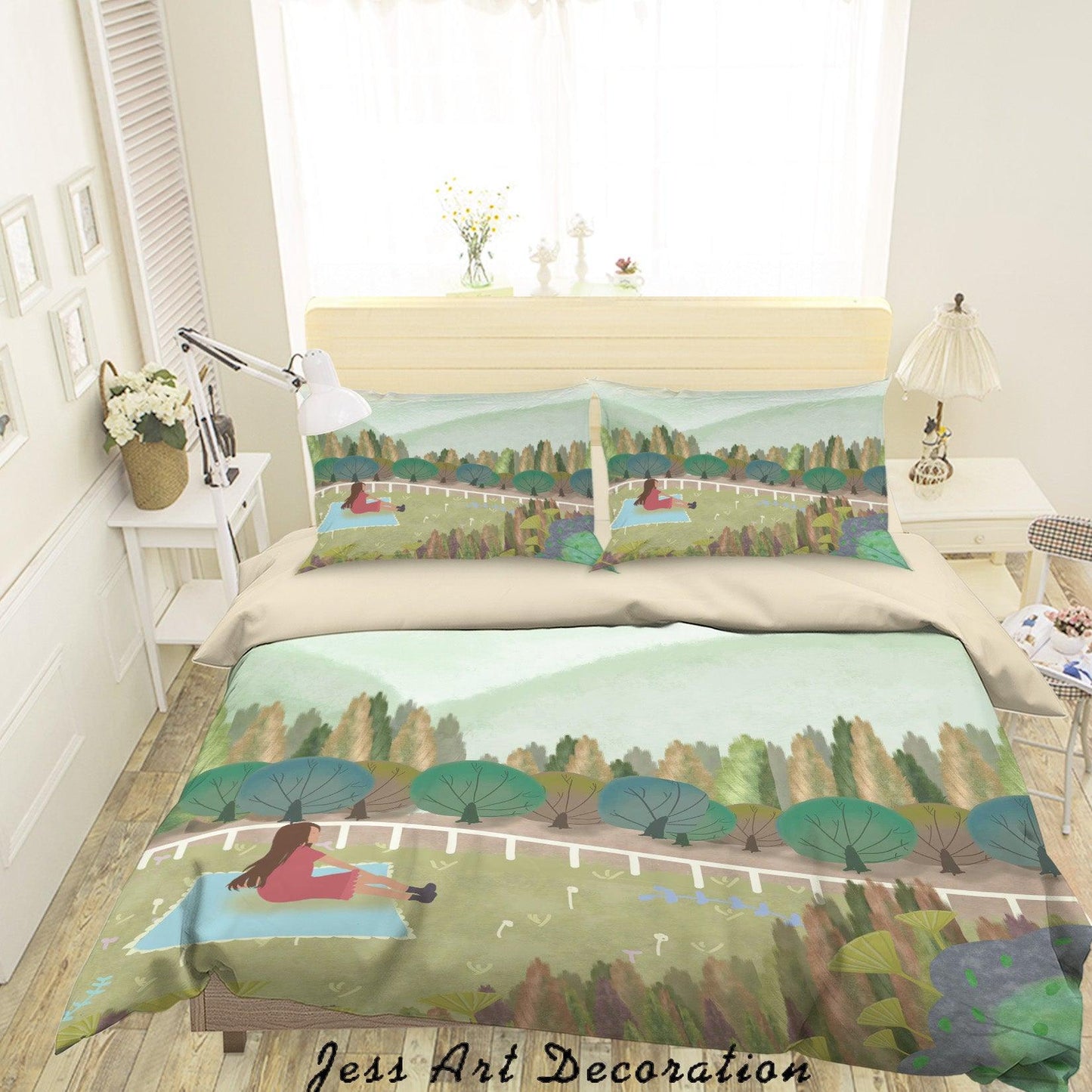 3D Cartoon Girl Lawn Forest Quilt Cover Set Bedding Set Duvet Cover Pillowcases A590 LQH