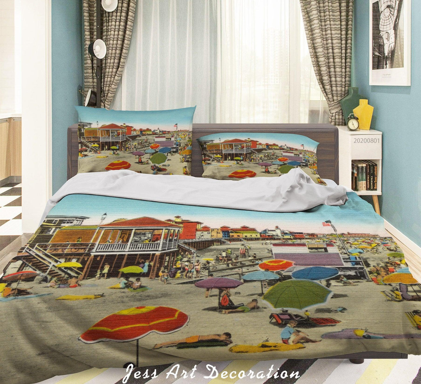 3D Cartoon Beach View Quilt Cover Set Bedding Set Duvet Cover Pillowcases LXL 207