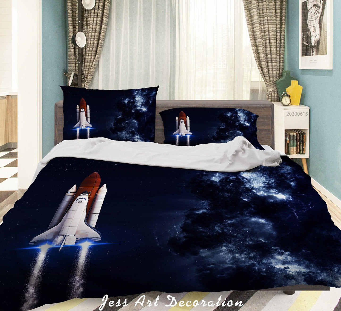 3D Blue Rocket Quilt Cover Set Bedding Set Duvet Cover Pillowcases SF79