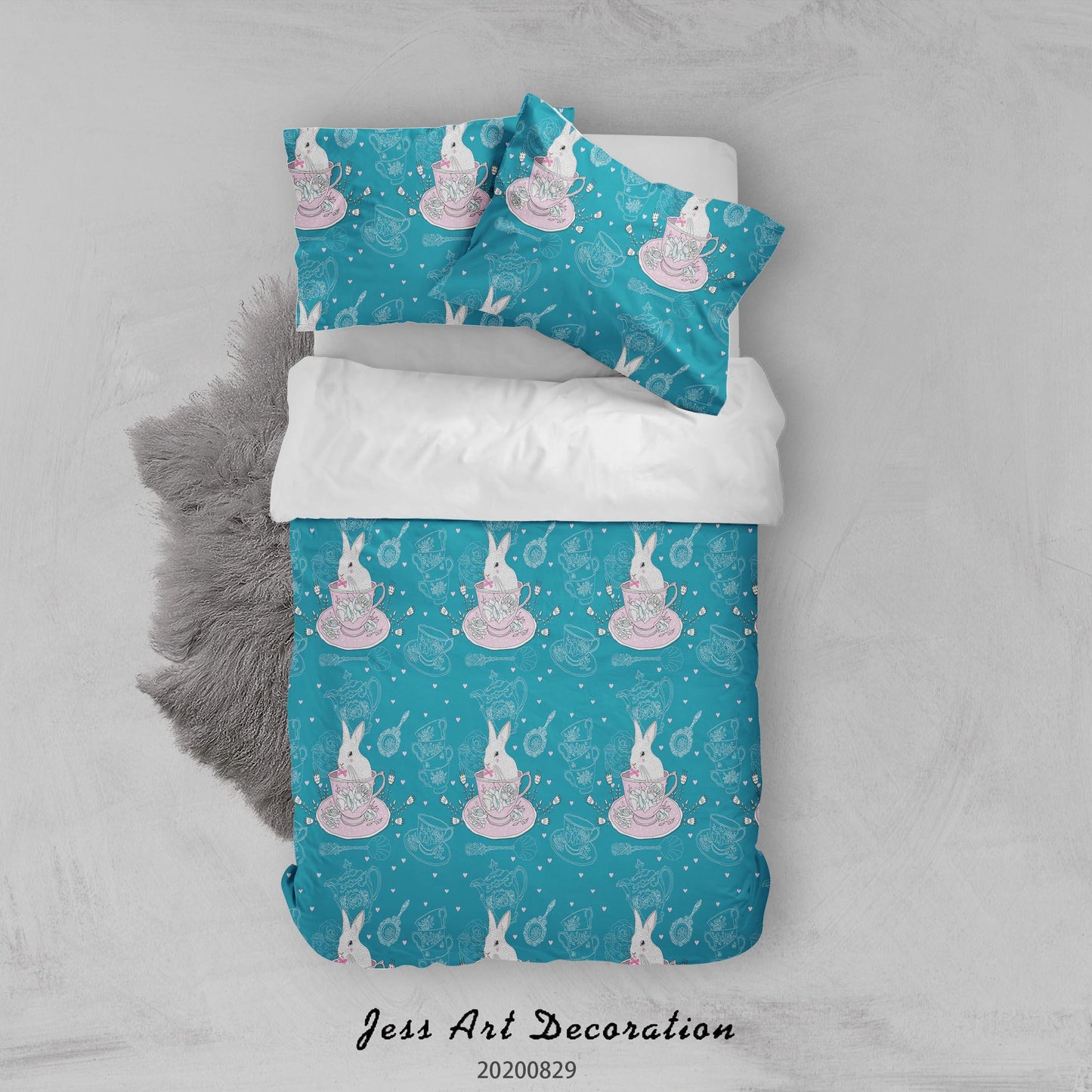 3D Abstract Hand Draw Cartoon Rabbit Pattern Quilt Cover Set Bedding Set Duvet Cover Pillowcases WJ 3577