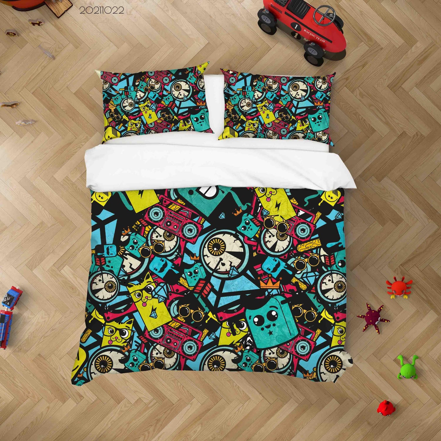 3D Cartoon Illustration Doodle Quilt Cover Set Bedding Set Duvet Cover Pillowcases 62