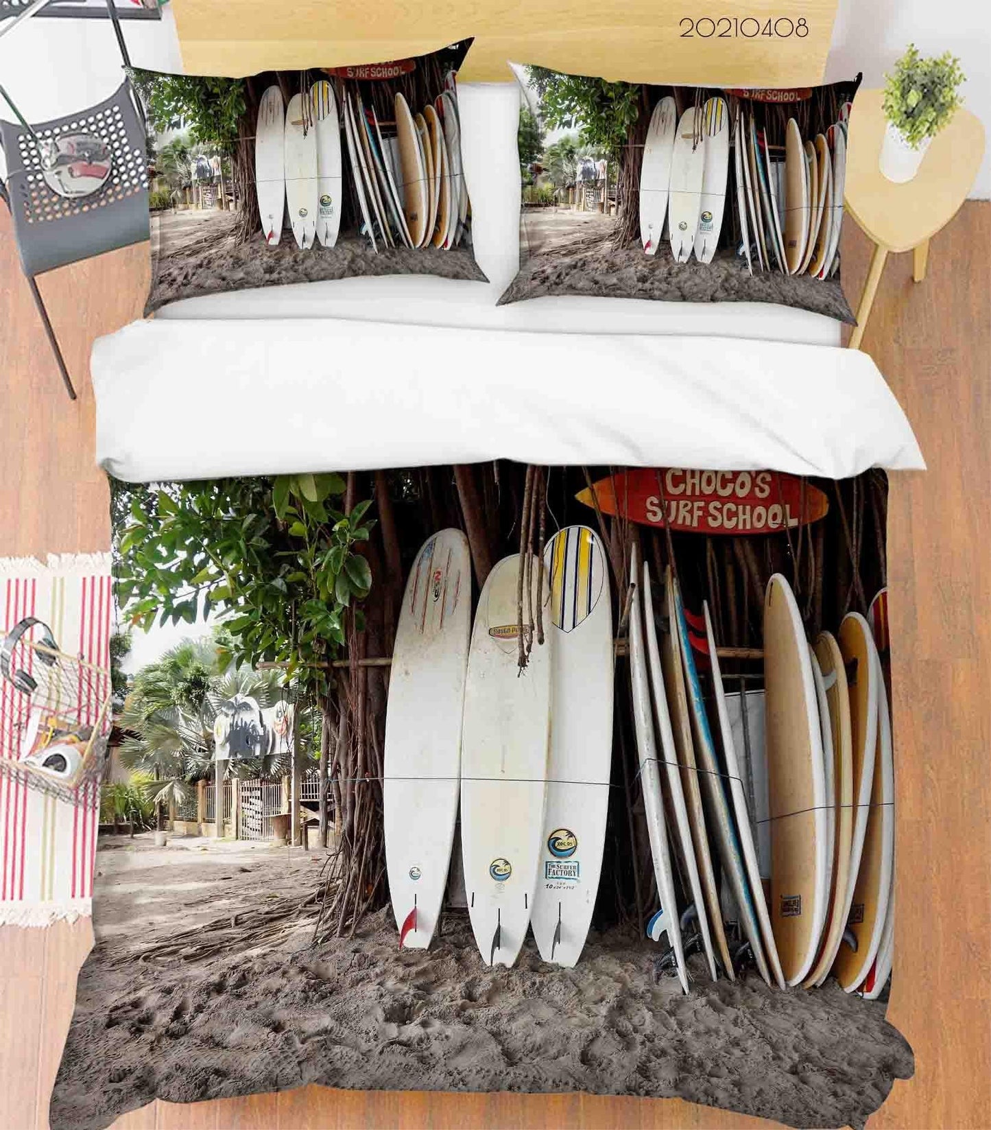 3D Beach Tree Surfboard Quilt Cover Set Bedding Set Duvet Cover Pillowcases 31