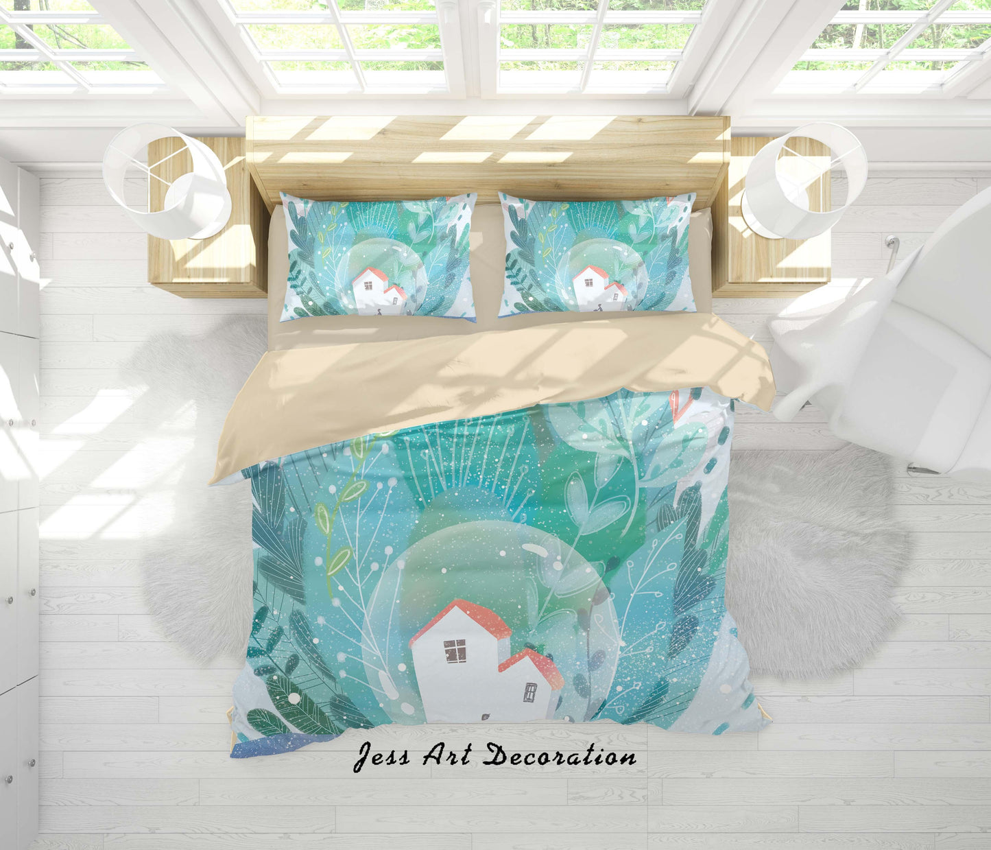 3D Blue Tree House Painting Quilt Cover Set Bedding Set Duvet Cover Pillowcases A511 LQH