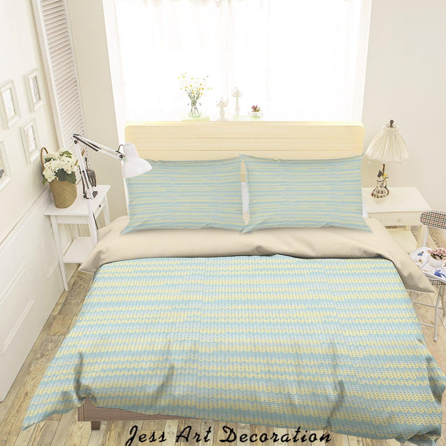 3D Blue Yellow Wool Pattern Quilt Cover Set Bedding Set Duvet Cover Pillowcases SF124