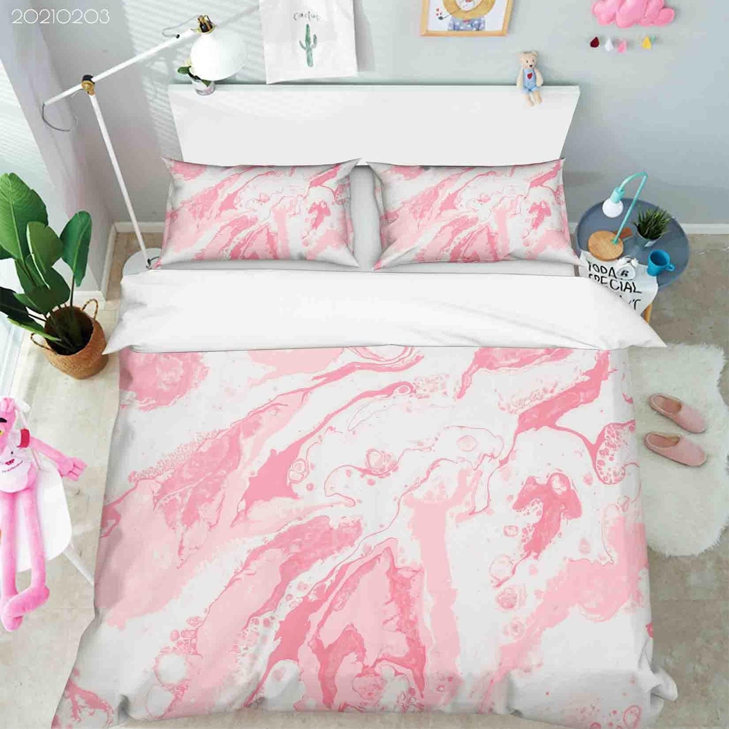 3D Abstract Pink Marble Texture Quilt Cover Set Bedding Set Duvet Cover Pillowcases 68