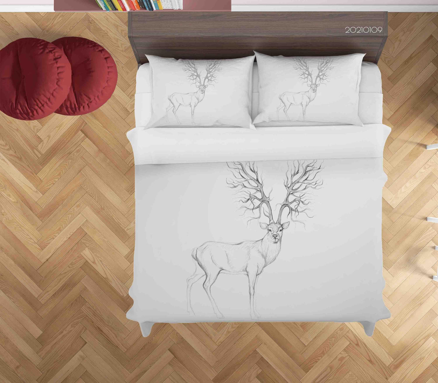 3D Cartoon Animal Elk White Quilt Cover Set Bedding Set Duvet Cover Pillowcases 70 LQH