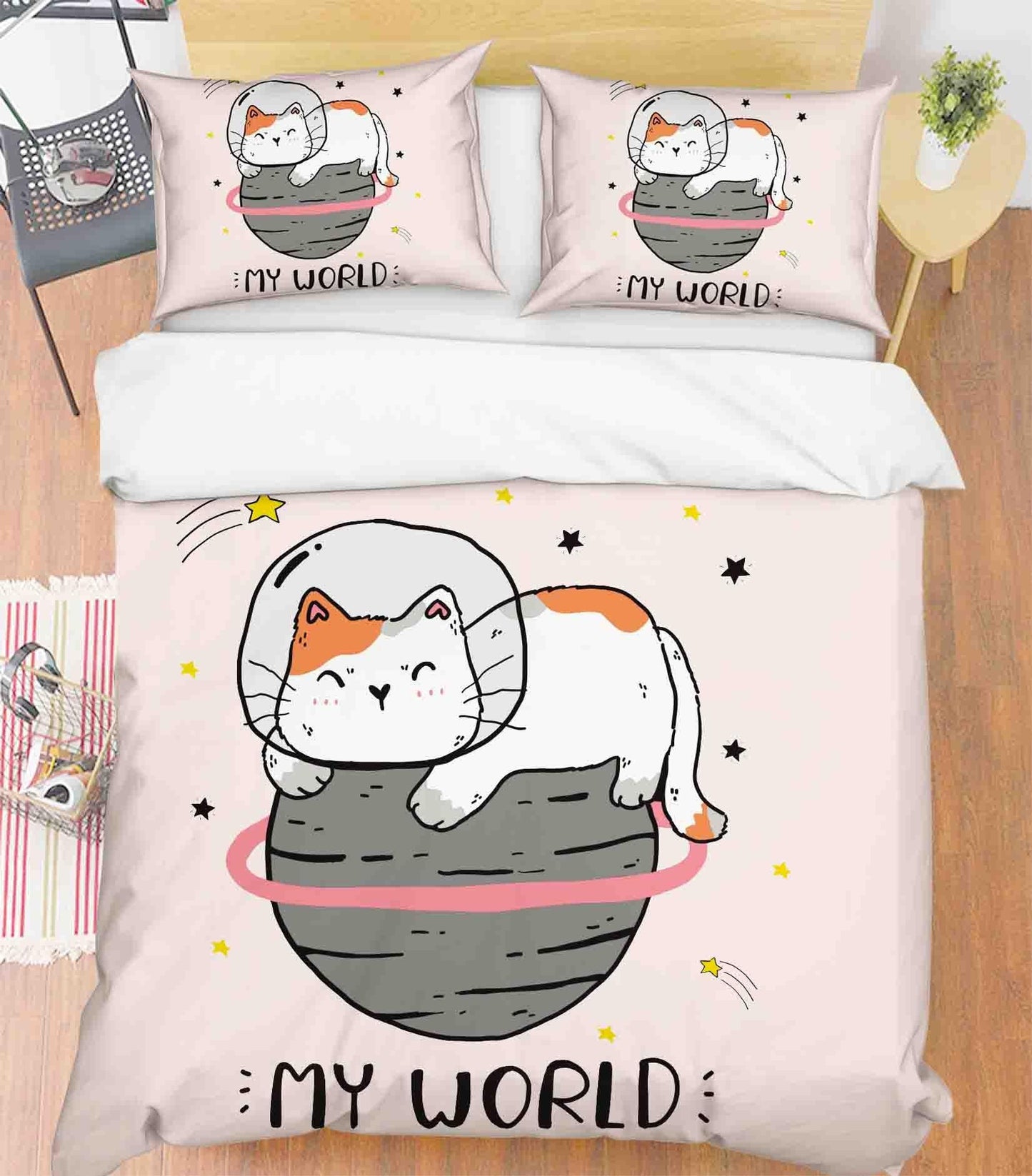 3D Cartoon Pink Animal Cat  Quilt Cover Set Bedding Set Duvet Cover Pillowcases 1