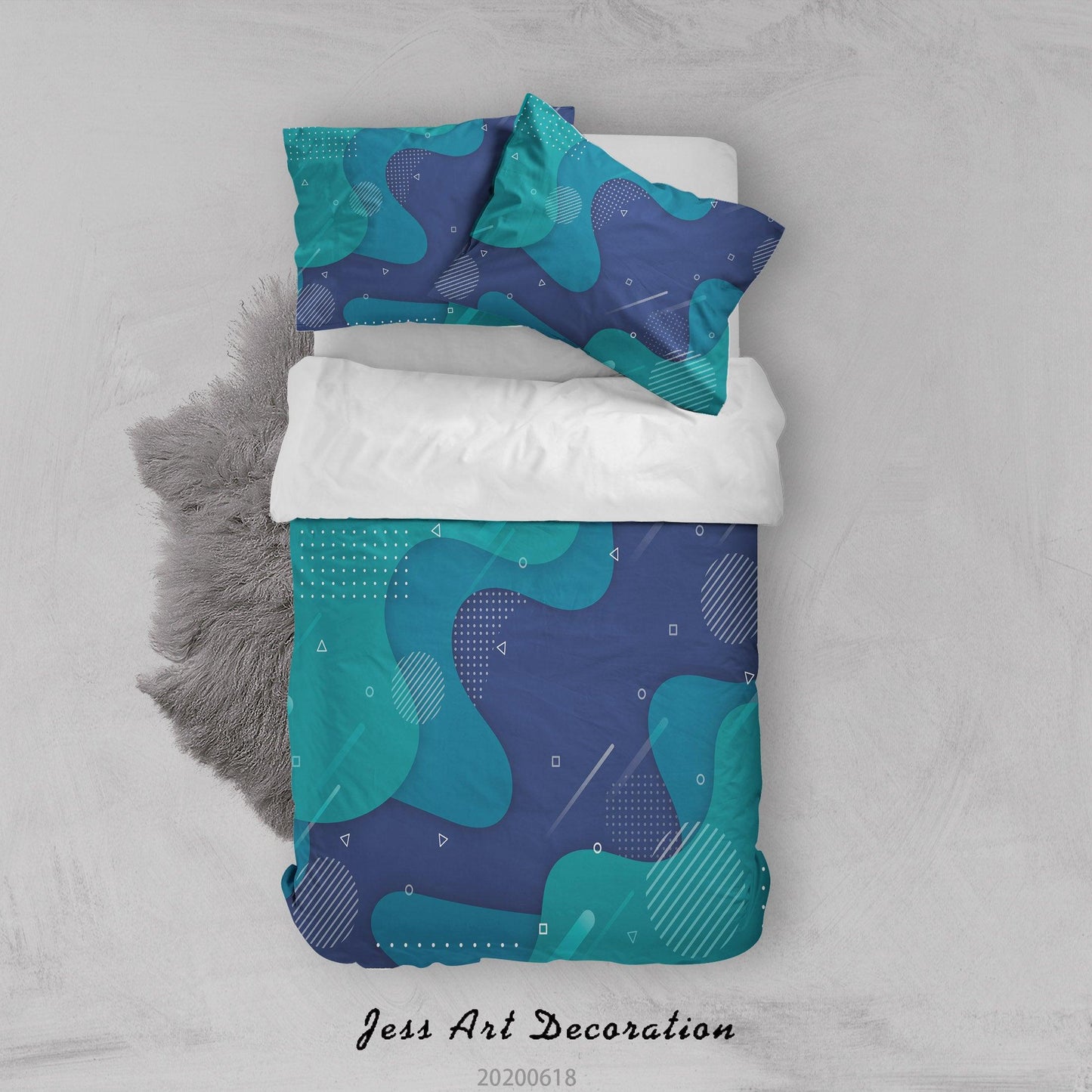 3D Blue Green Geometric Patterns Quilt Cover Set Bedding Set Duvet Cover Pillowcases SF22