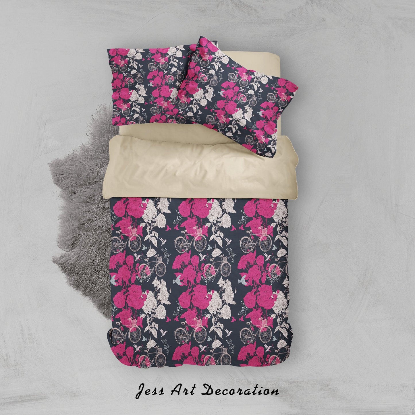 3D Black White Red Floral Bike Bird Quilt Cover Set Bedding Set Duvet Cover Pillowcases SF86