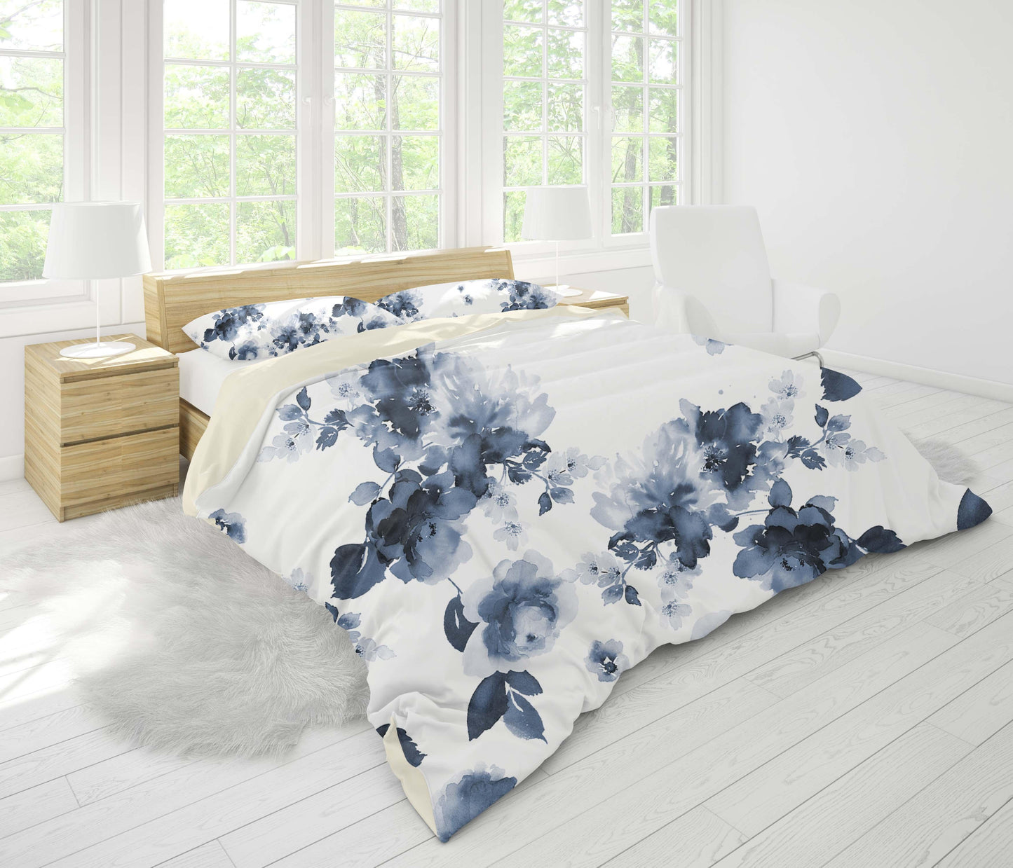 3D Blue Ink Floral Quilt Cover Set Bedding Set Pillowcases 15