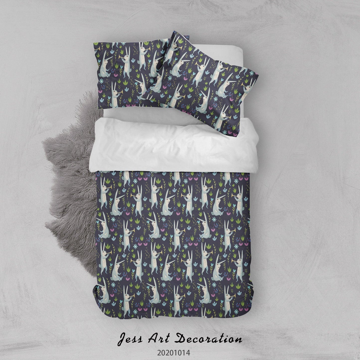 3D Cartoon Animal Rabbit Leaves Pattern Quilt Cover Set Bedding Set Duvet Cover Pillowcases WJ 9720