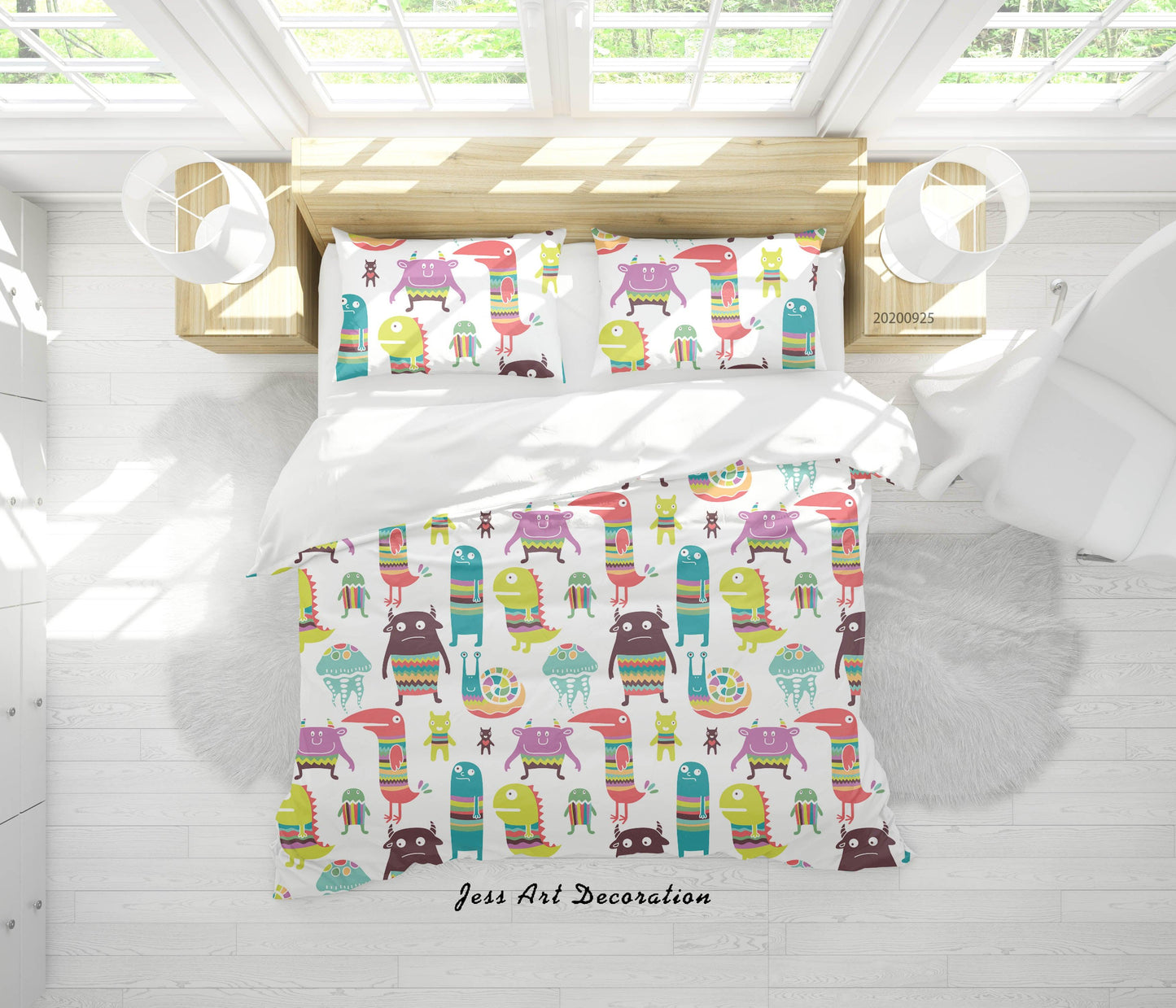3D Cartoon Animal Monster Pattern Quilt Cover Set Bedding Set Duvet Cover Pillowcases WJ 6449
