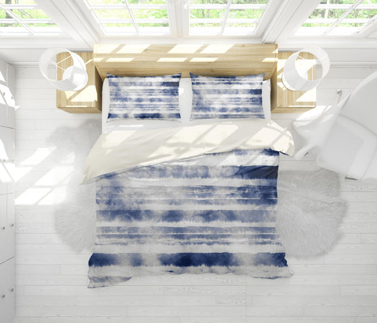 3D Blue White Stripes Quilt Cover Set Bedding Set Pillowcases 03