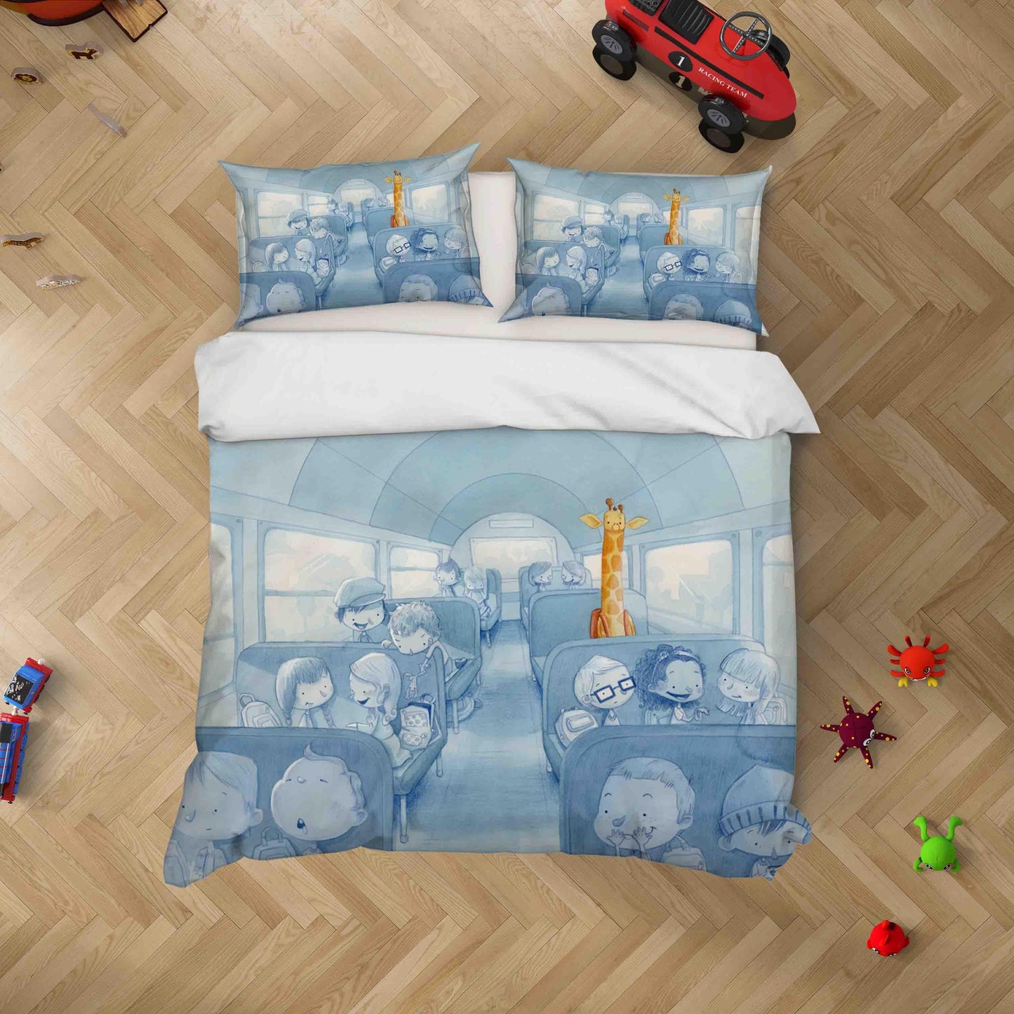 3D Blue Train Children Giraffe Quilt Cover Set Bedding Set Duvet Cover Pillowcases SF044