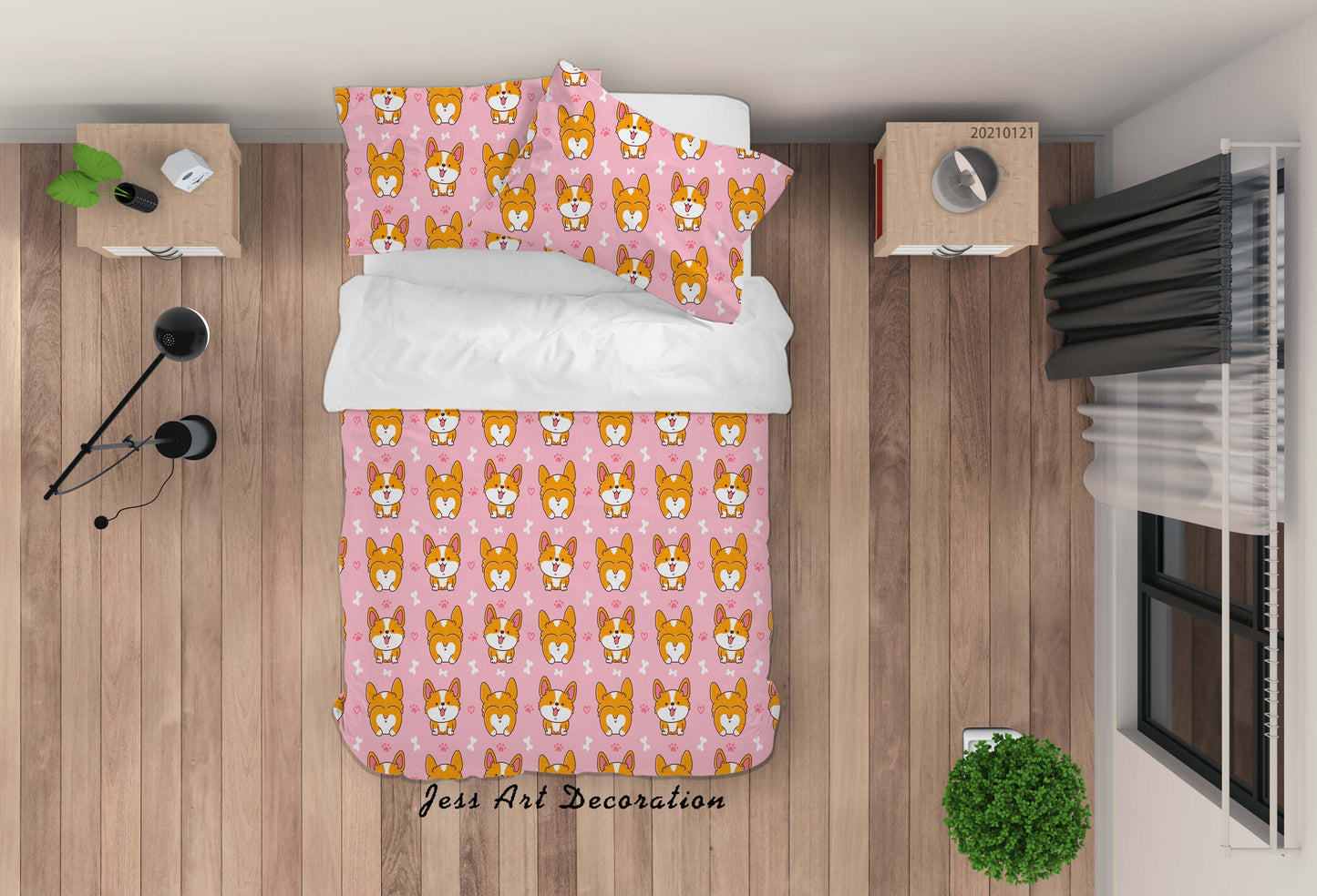 3D Cartoon Animal Dog Pink Quilt Cover Set Bedding Set Duvet Cover Pillowcases 72