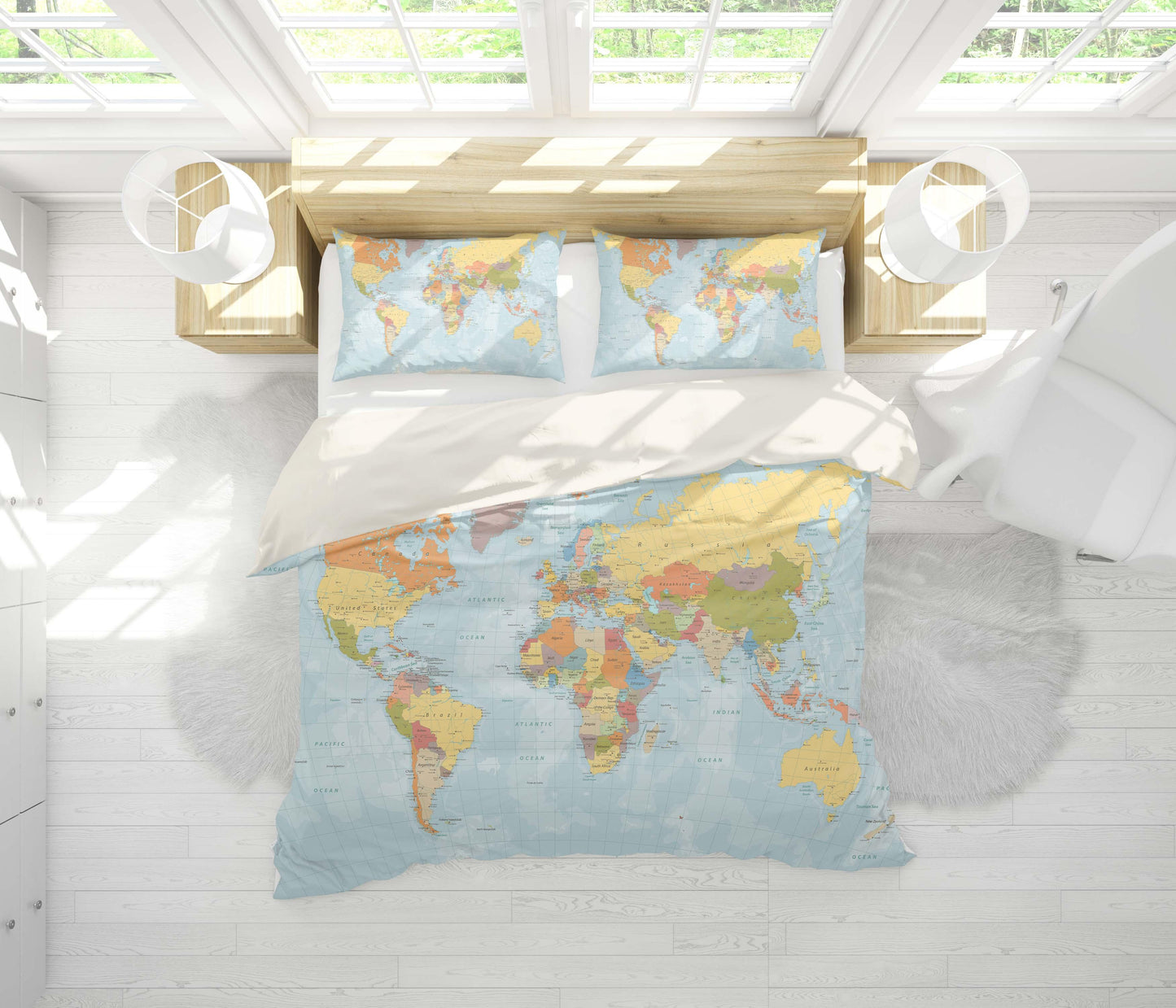 3D Blue World Map Quilt Cover Set Bedding Set Pillowcases 40