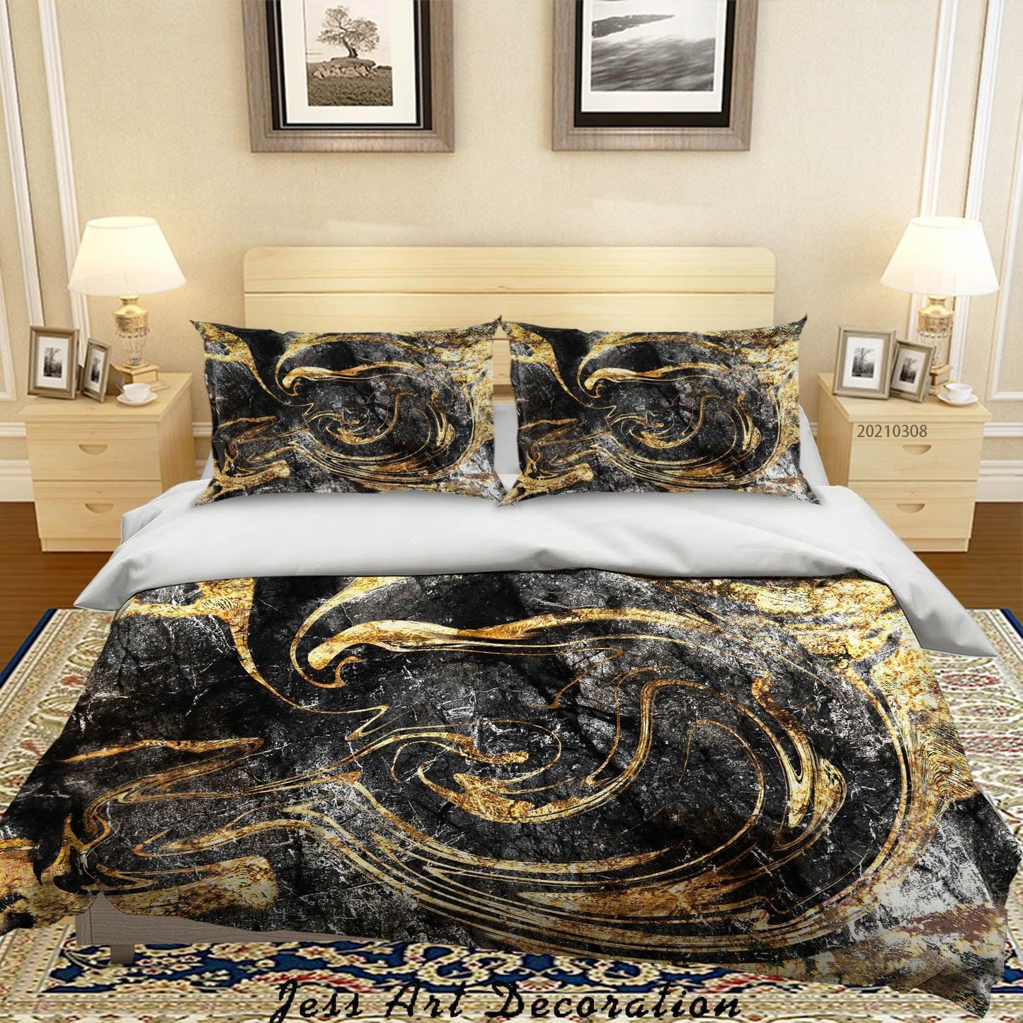 3D Abstract Black Gold Marble Quilt Cover Set Bedding Set Duvet Cover Pillowcases 299