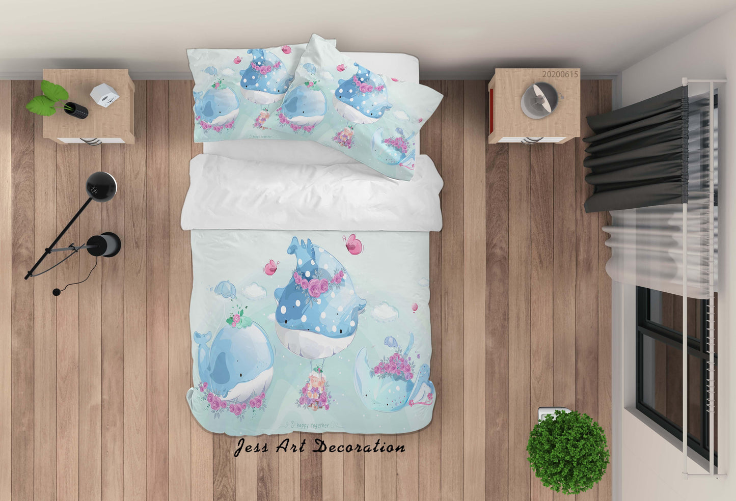 3D  Blue Whale Floral Quilt Cover Set Bedding Set Duvet Cover Pillowcases SF32