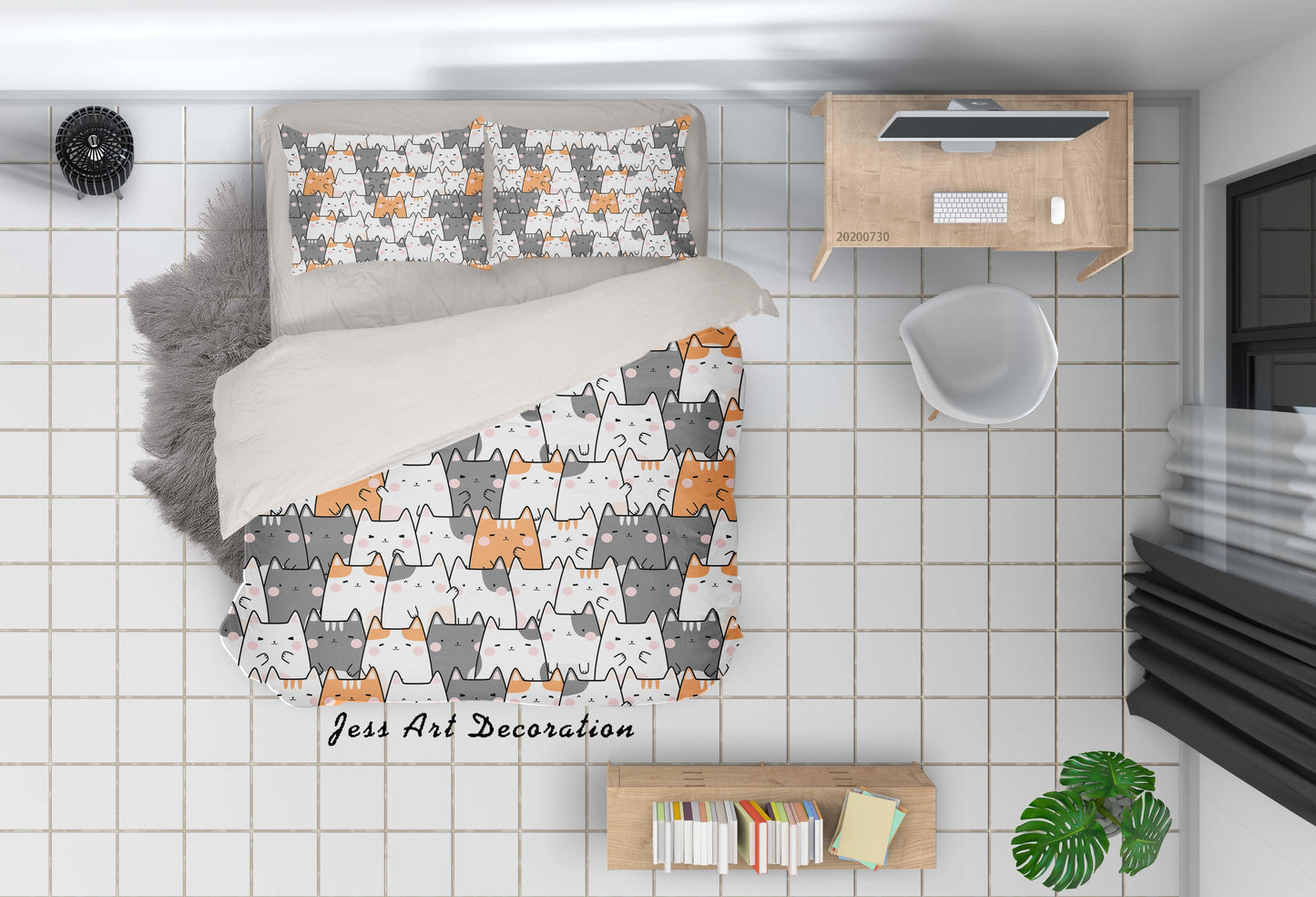 3D Cartoon Cat Quilt Cover Set Bedding Set Duvet Cover Pillowcases LXL 48