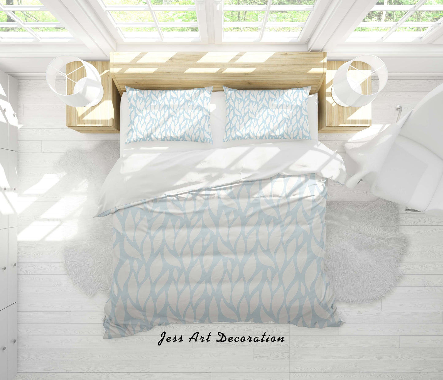 3D Blue Leaves Shape Quilt Cover Set Bedding Set Duvet Cover Pillowcases SF40