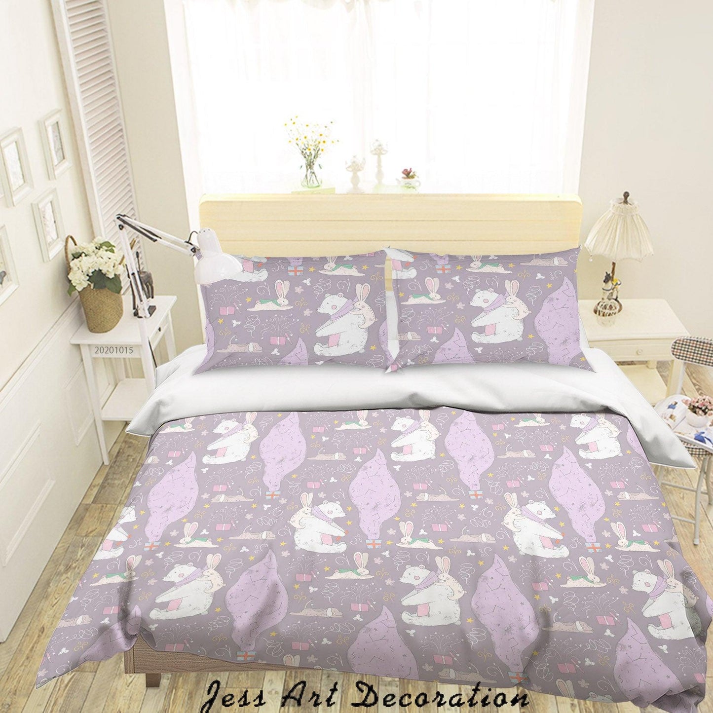 3D Cartoon Animal Bears Rabbits Present Pattern Quilt Cover Set Bedding Set Duvet Cover Pillowcases WJ 9682