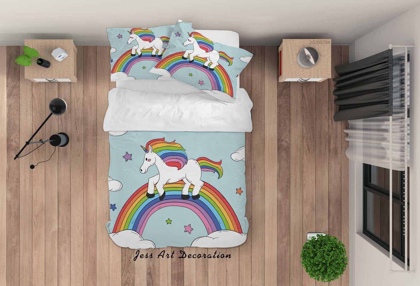 3D Blue Unicorn Rainbow Quilt Cover Set Bedding Set Duvet Cover Pillowcases SF113