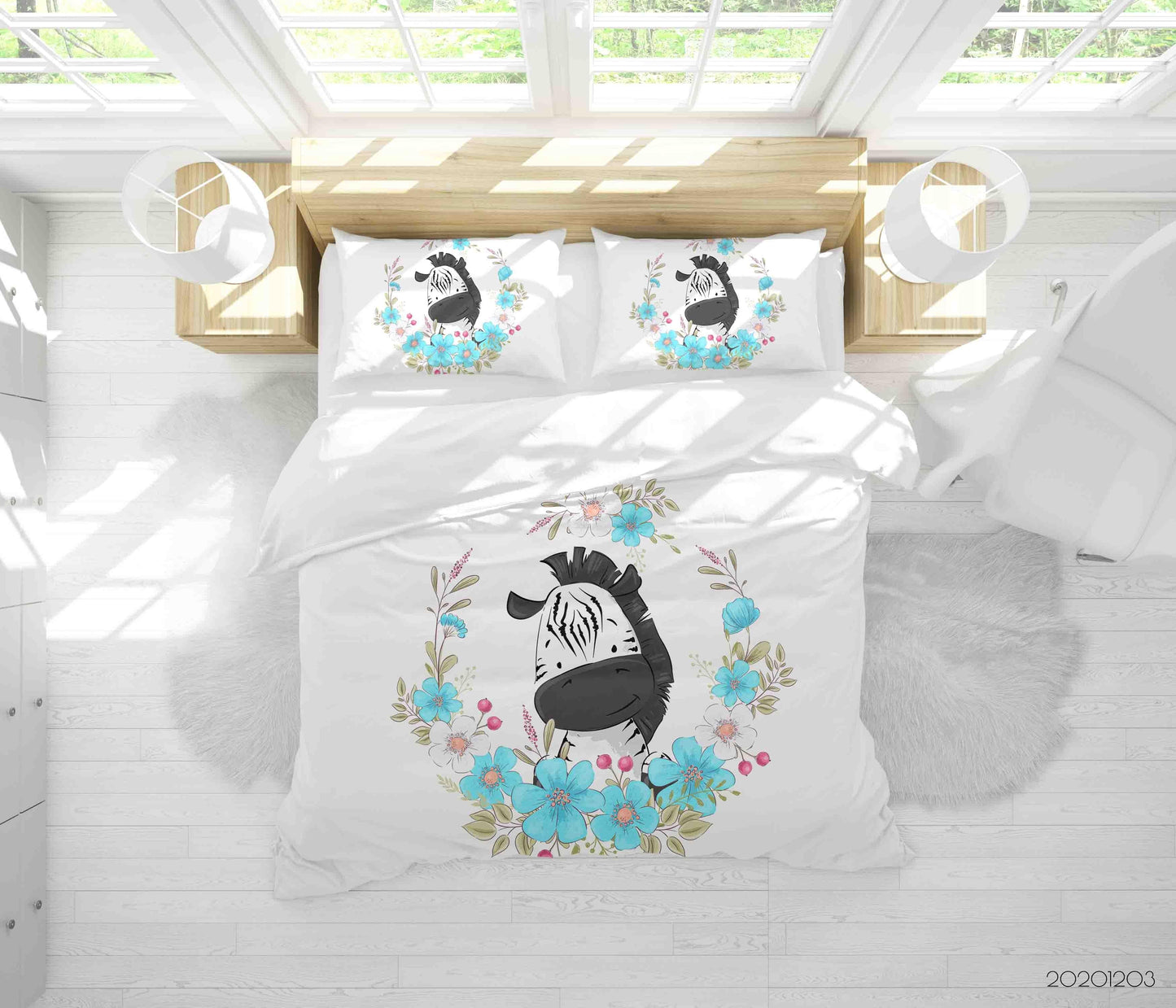 3D Cartoon Hand Drawn Colorful Floral Plant Zebra Animal Quilt Cover Set Bedding Set Duvet Cover Pillowcases LXL