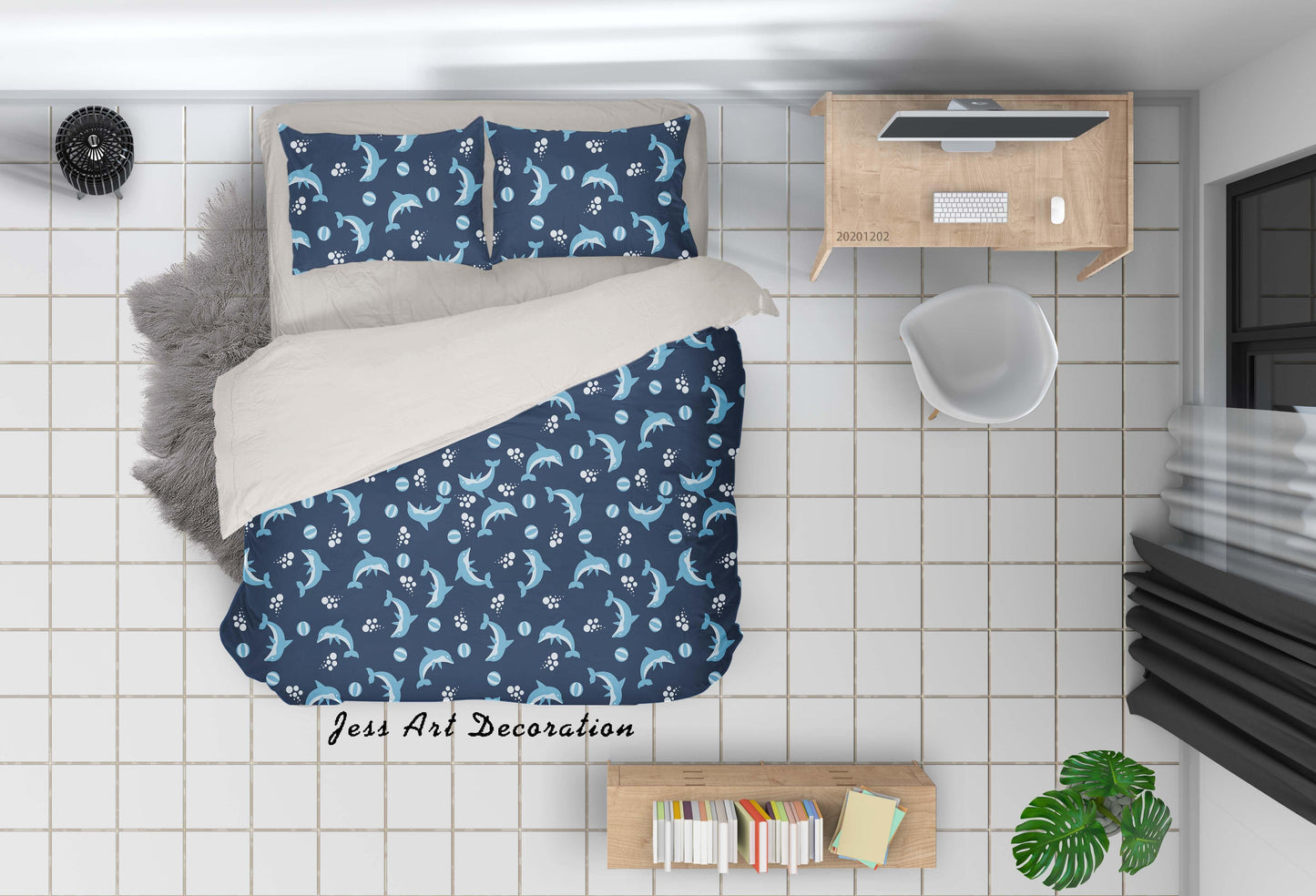 3D Cartoon Ocean Dolphin Fish Blue Ball Pattern Quilt Cover Set Bedding Set Duvet Cover Pillowcases LXL