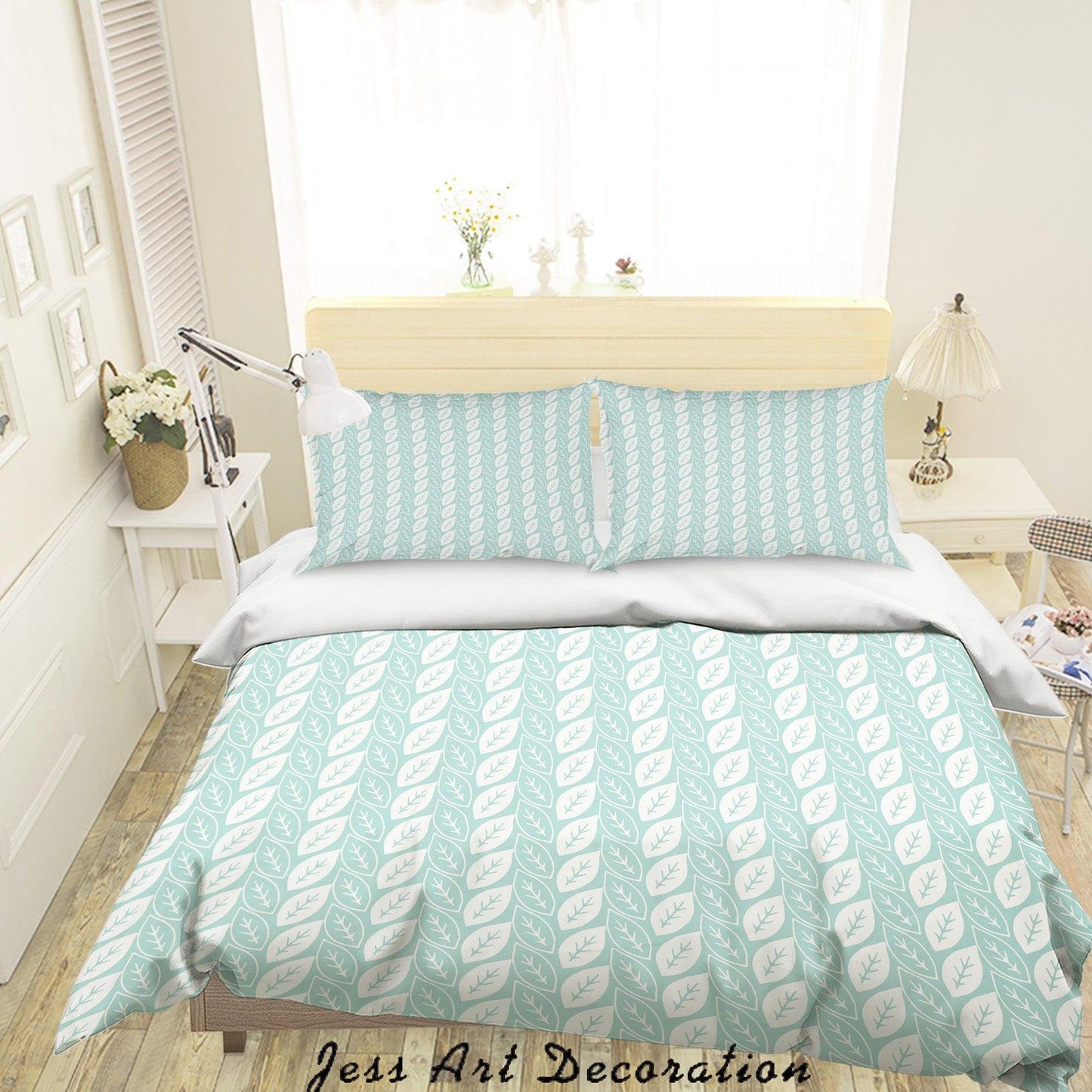 3D Blue Leaves Quilt Cover Set Bedding Set Duvet Cover Pillowcases SF06