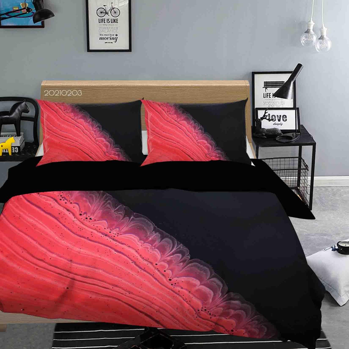 3D Abstract Red Black Marble Quilt Cover Set Bedding Set Duvet Cover Pillowcases 69