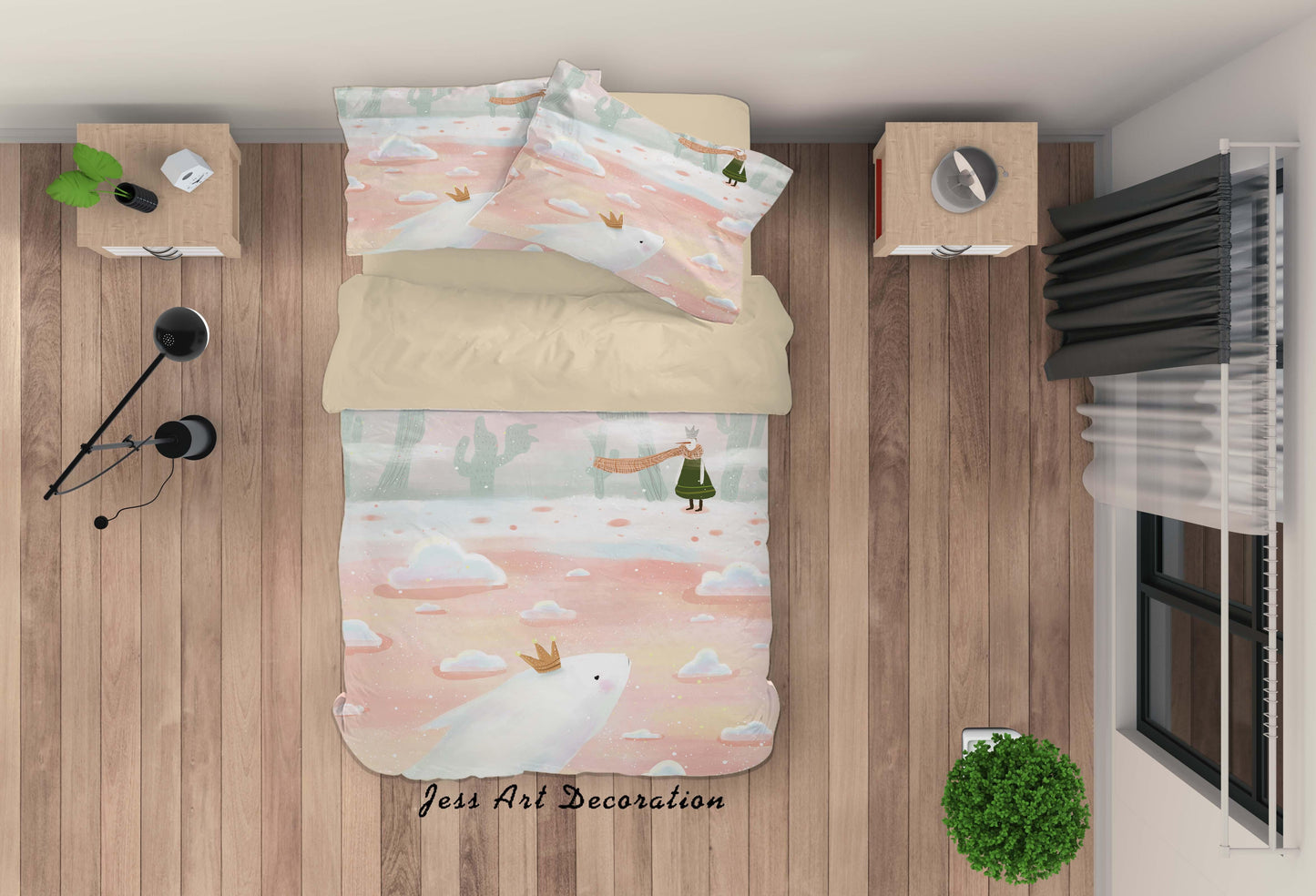 3D Cartoon Girl Cloud Pink Quilt Cover Set Bedding Set Duvet Cover Pillowcases A602 LQH