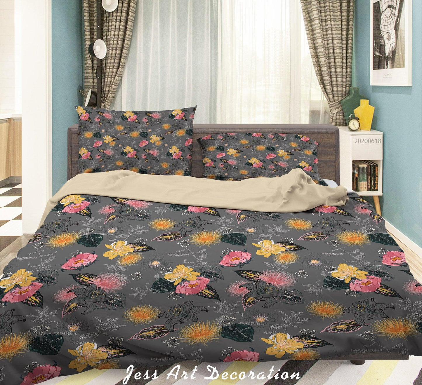 3D Black Floral Quilt Cover Set Bedding Set Duvet Cover Pillowcases SF44