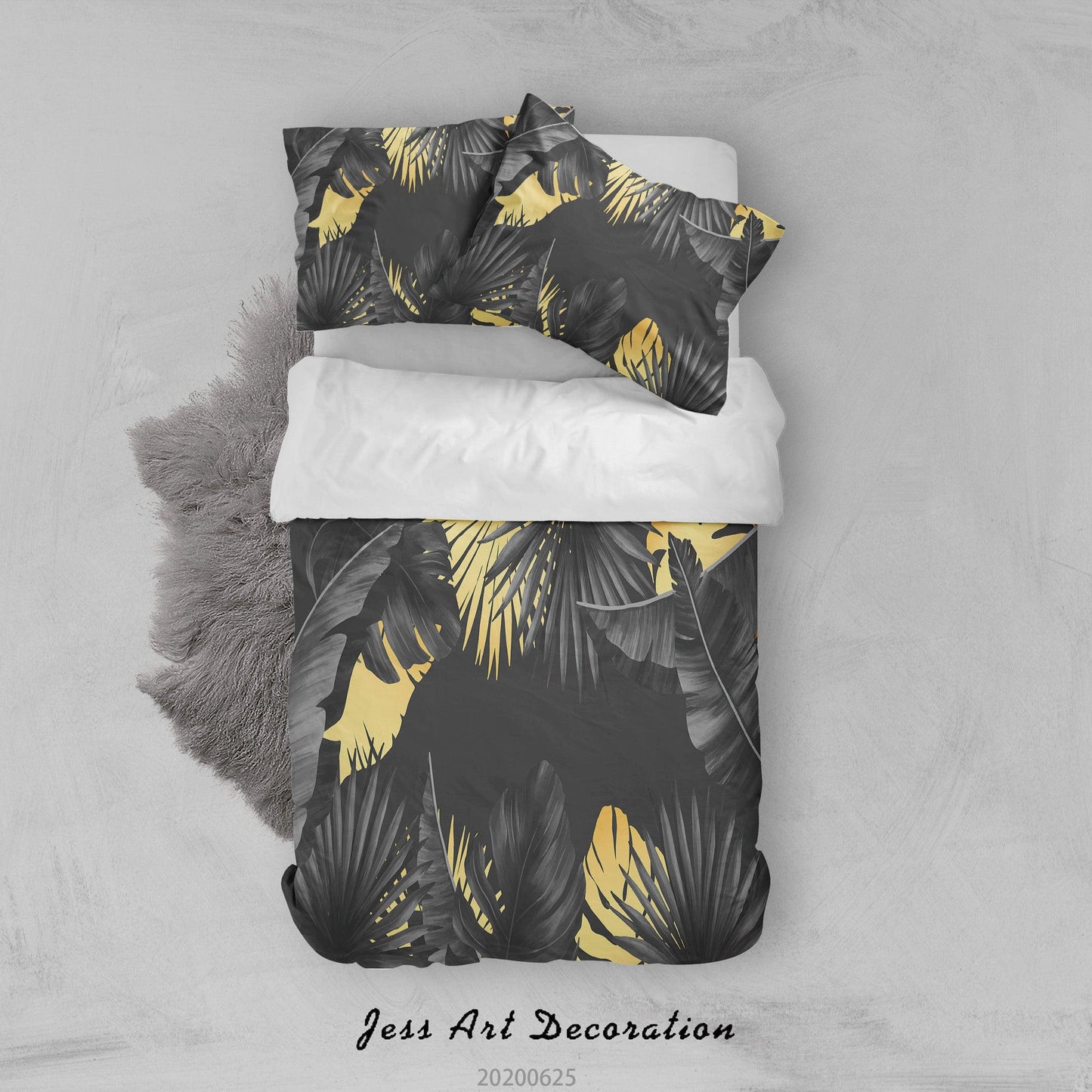 3D Black Golden Leaves Quilt Cover Set Bedding Set Duvet Cover Pillowcases SF44