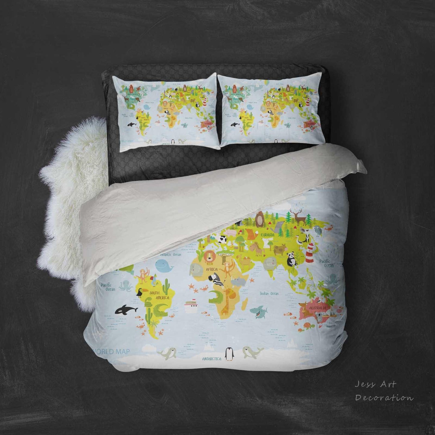 3D Blue World Map Quilt Cover Set Bedding Set Pillowcases 4