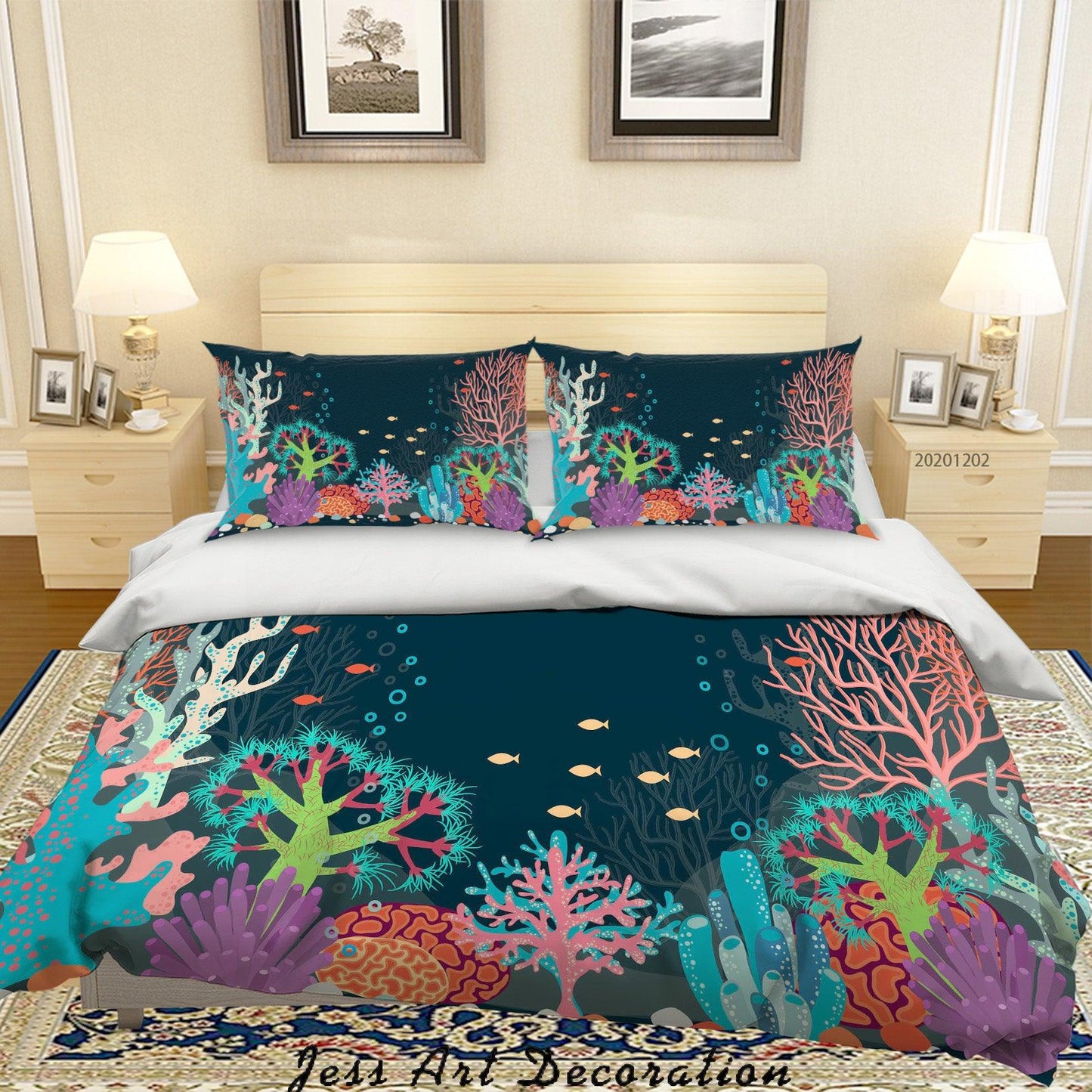 3D Cartoon Hand Drawn Ocean Colorful Coral Fish Quilt Cover Set Bedding Set Duvet Cover Pillowcases LXL
