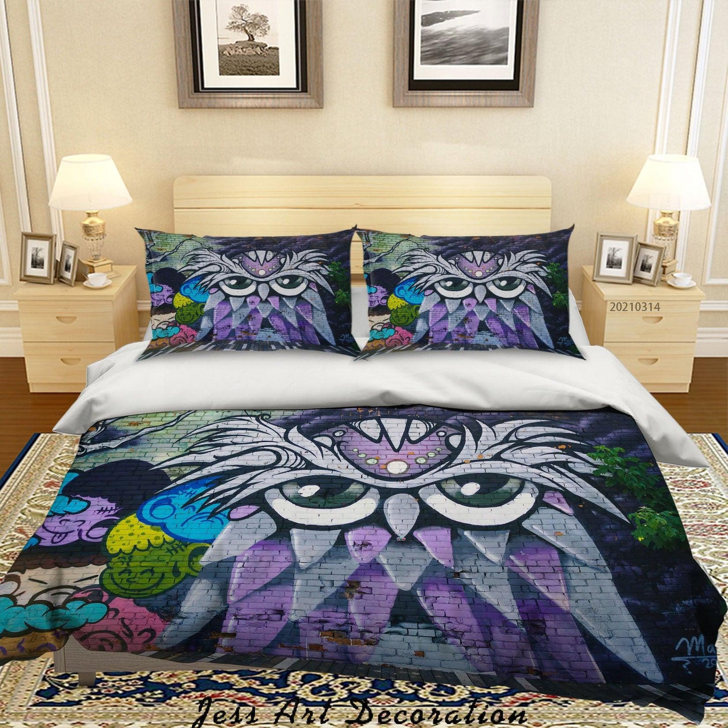 3D Abstract Street Graffiti Owl Quilt Cover Set Bedding Set Duvet Cover Pillowcases 132