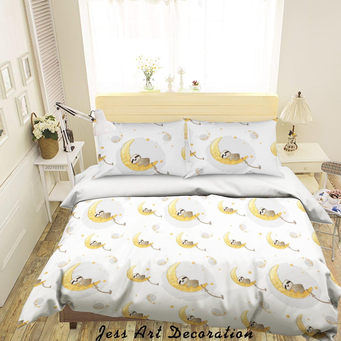 3D Cartoon Moon Animal Sloth Quilt Cover Set Bedding Set Duvet Cover Pillowcases 40
