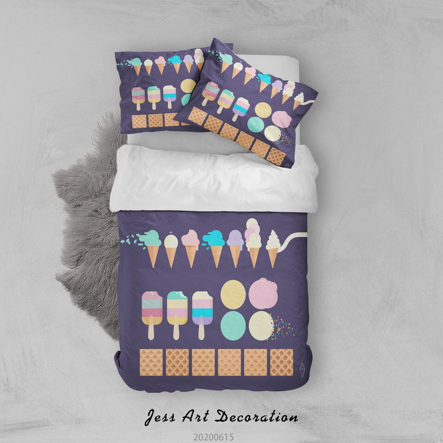 3D Blue Ice Cream Popsicle Waffles Quilt Cover Set Bedding Set Duvet Cover Pillowcases SF51