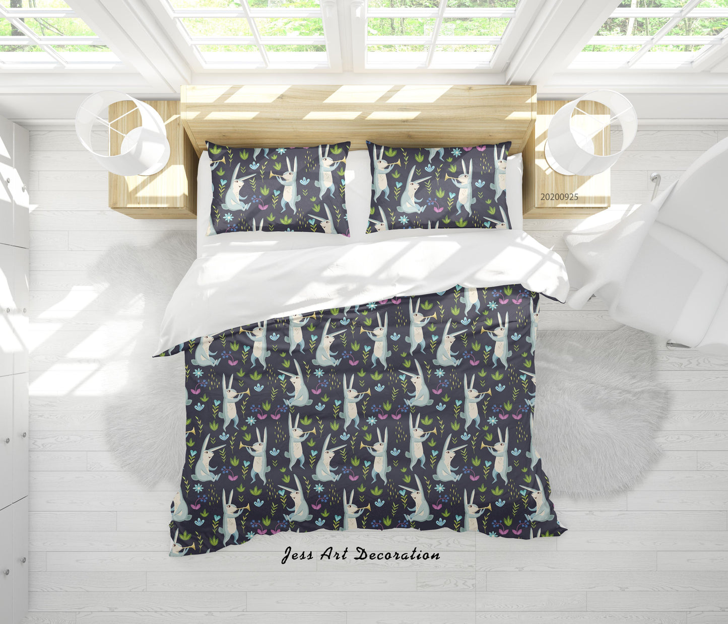 3D Cartoon Animal Rabbit Pattern Quilt Cover Set Bedding Set Duvet Cover Pillowcases WJ 6502