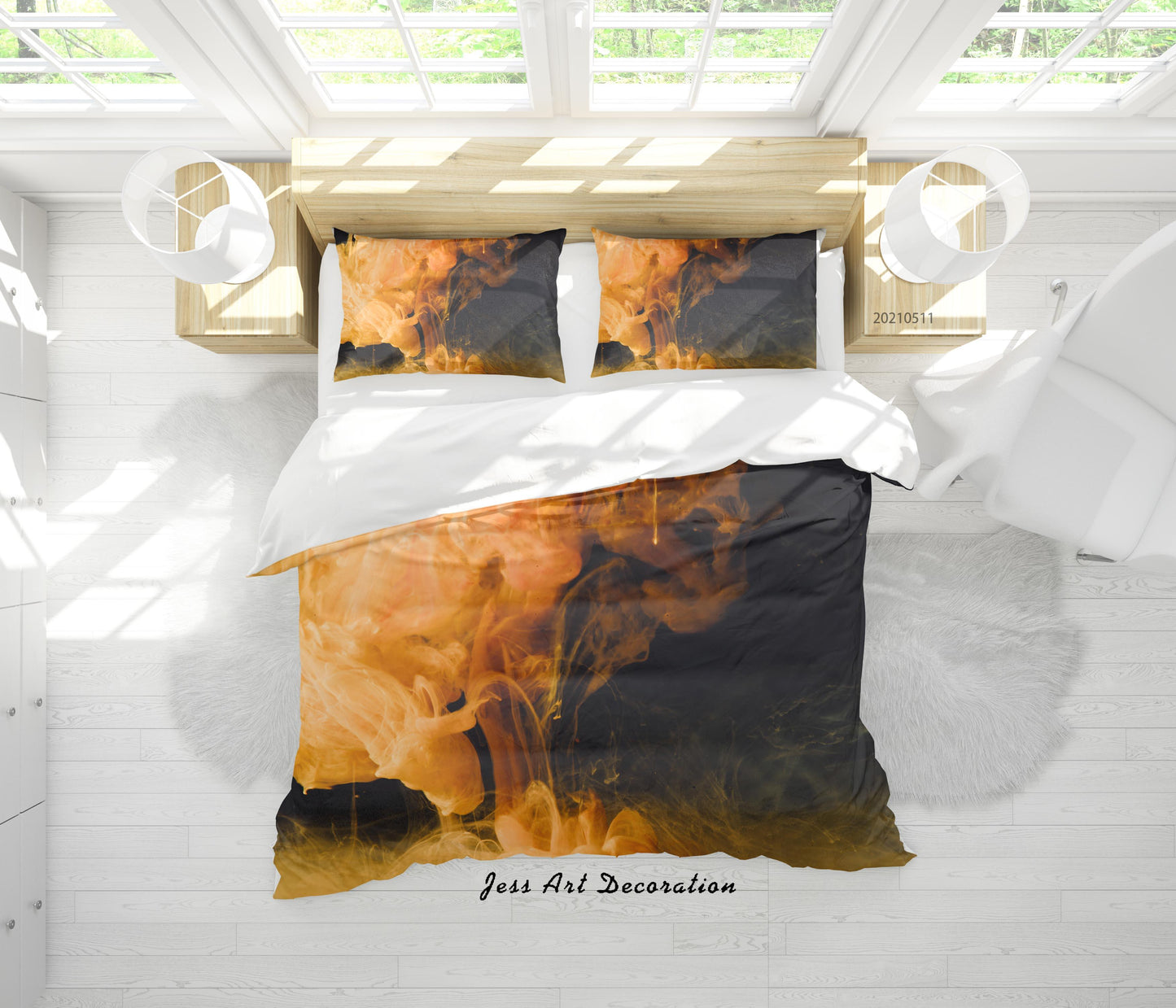 3D Abstract Orange Smoke Quilt Cover Set Bedding Set Duvet Cover Pillowcases 539