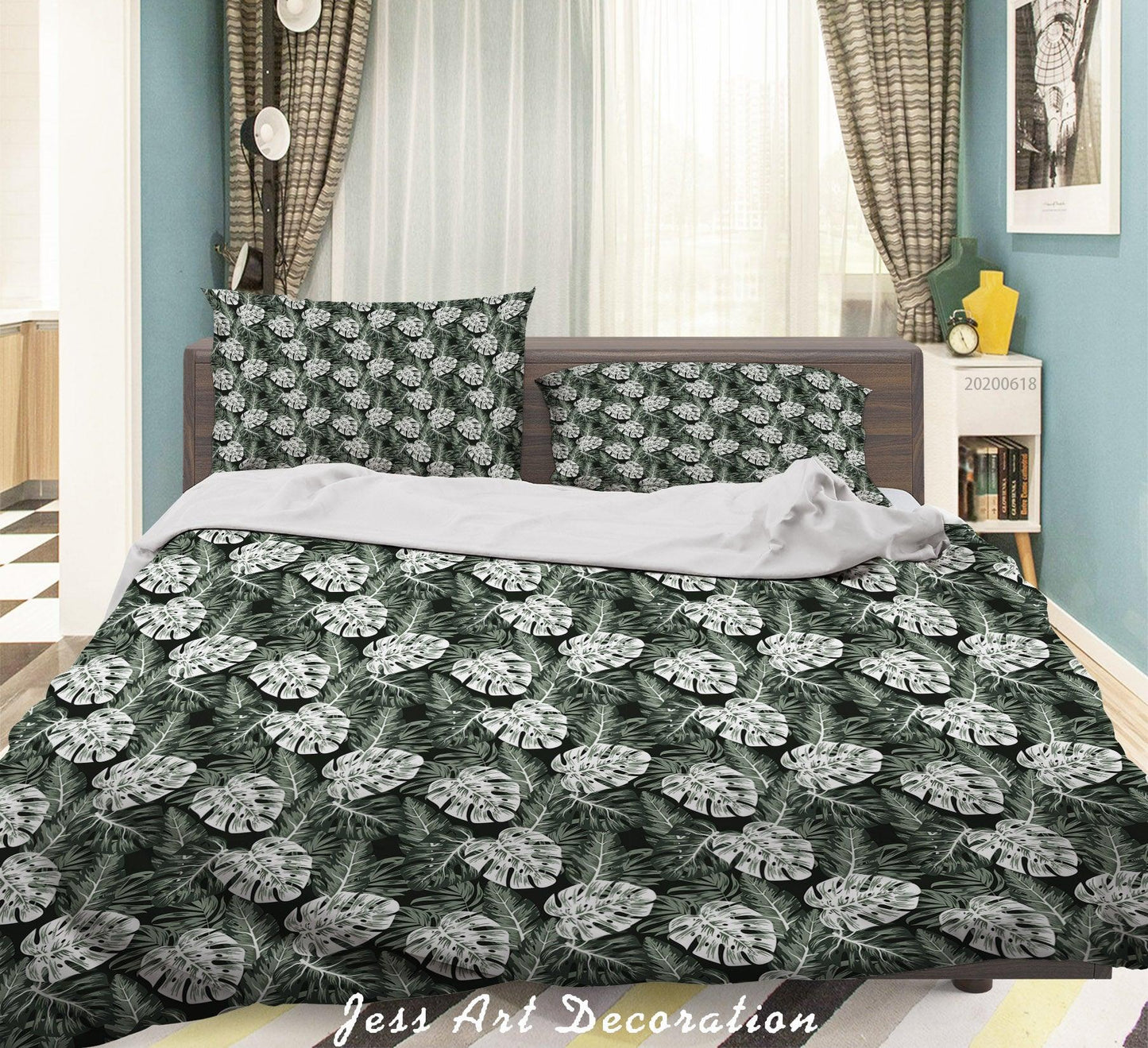 3D Black Tropical Leaves Quilt Cover Set Bedding Set Duvet Cover Pillowcases SF91