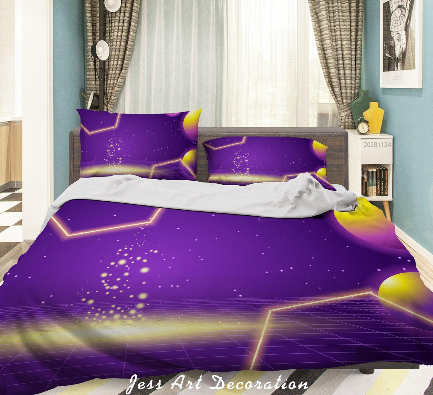 3D Abstract Space Glowing Planet Purple Quilt Cover Set Bedding Set Duvet Cover Pillowcases LXL