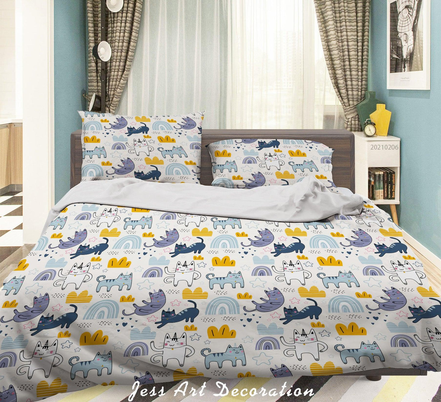 3D Cartoon Animal Cat Rainbow Quilt Cover Set Bedding Set Duvet Cover Pillowcases 204