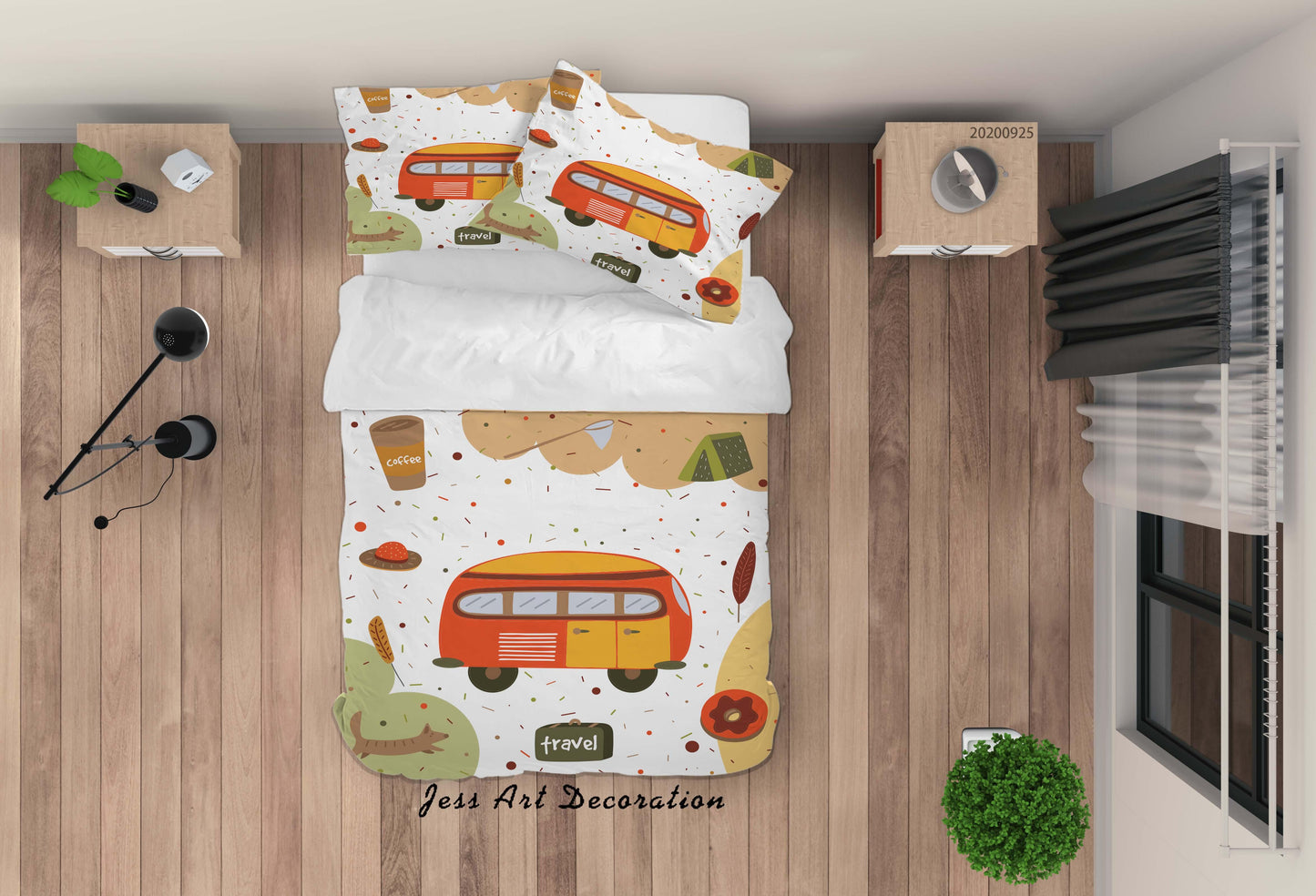 3D Cartoon Car Bus Pattern Quilt Cover Set Bedding Set Duvet Cover Pillowcases WJ 6454