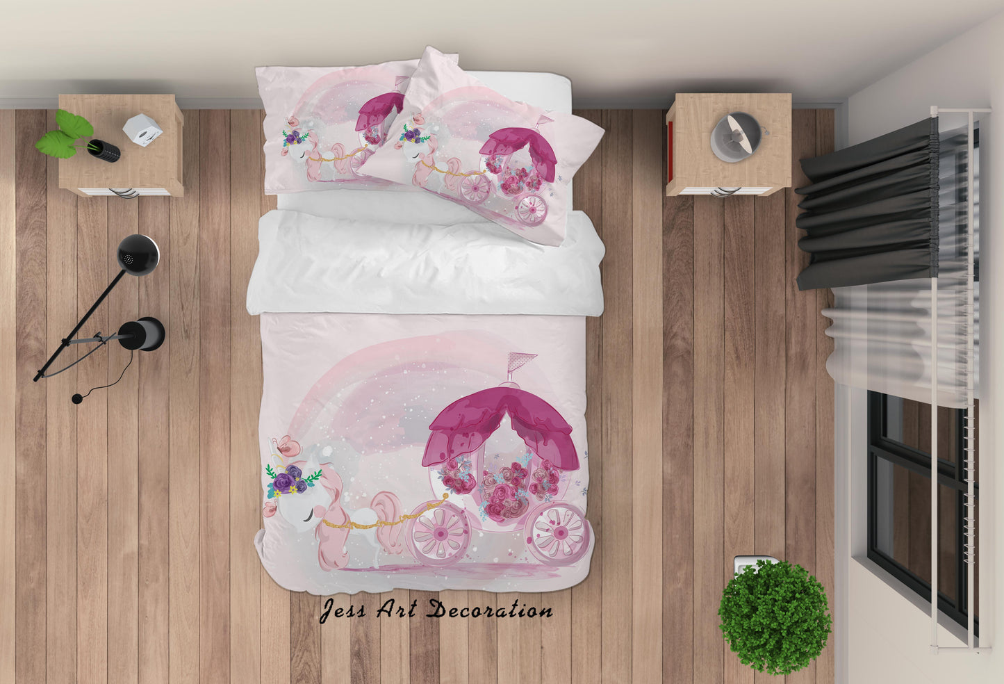 3D Cartoon Carriage Pink Quilt Cover Set Bedding Set Duvet Cover Pillowcases A345 LQH