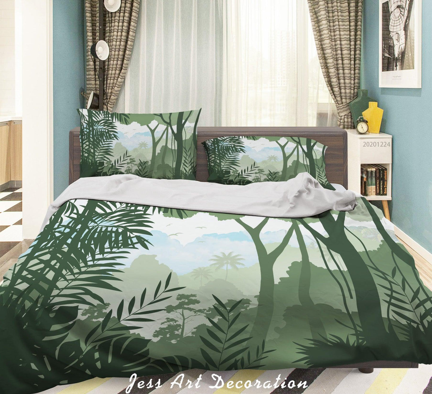 3D Cartoon Green Forest Tree Quilt Cover Set Bedding Set Duvet Cover Pillowcases 93 LQH