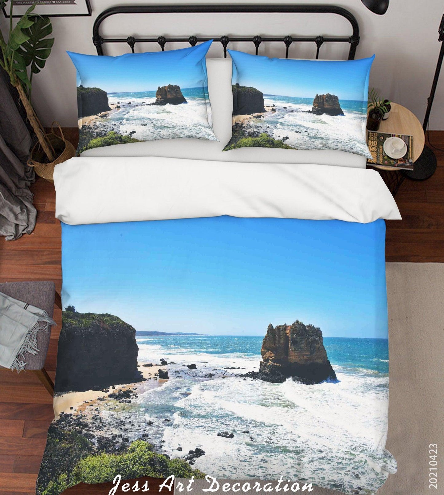 3D Blue Sky Sea Rock Landscape Quilt Cover Set Bedding Set Duvet Cover Pillowcases 66